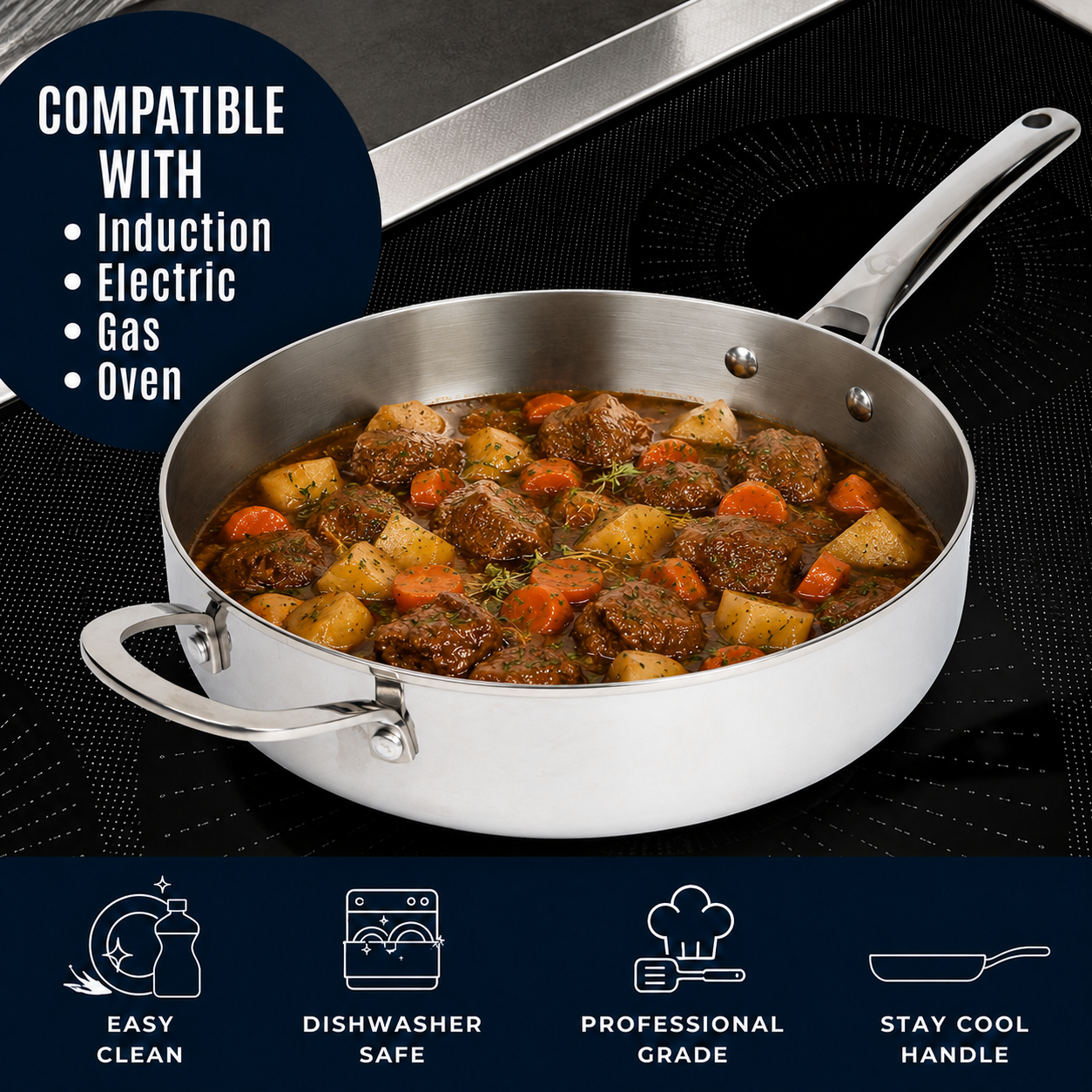 CoreClad 4.2 QT Tri-Ply Stainless Steel Saute Pan · Seville