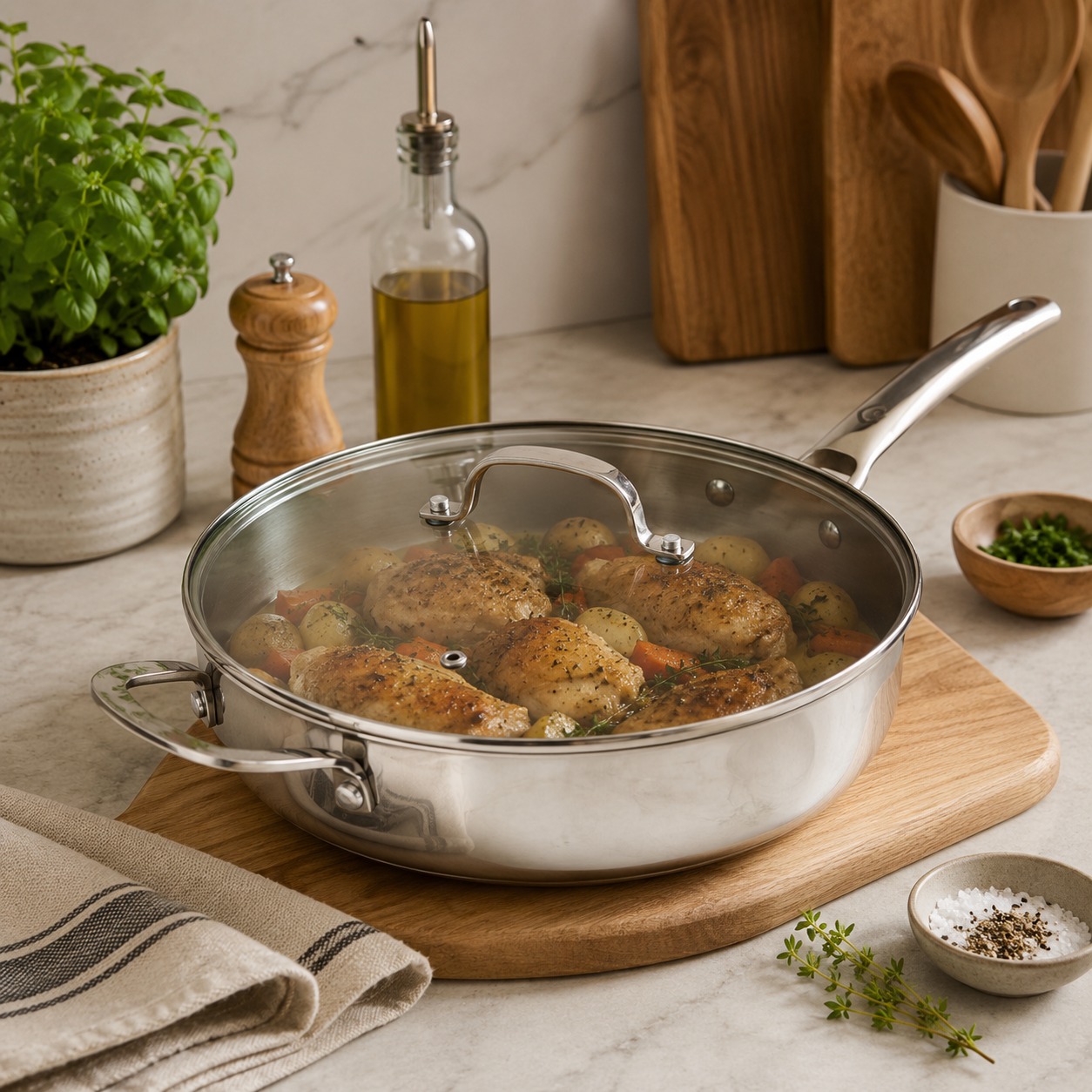 CoreClad 4.2 QT Tri-Ply Stainless Steel Saute Pan · Seville