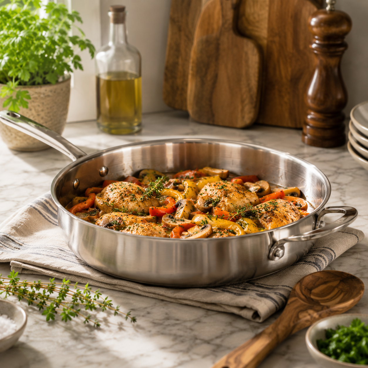 CoreClad Tri-Ply Stainless Steel Saute Pan · 6 Quart · Seville · With Glass Lid