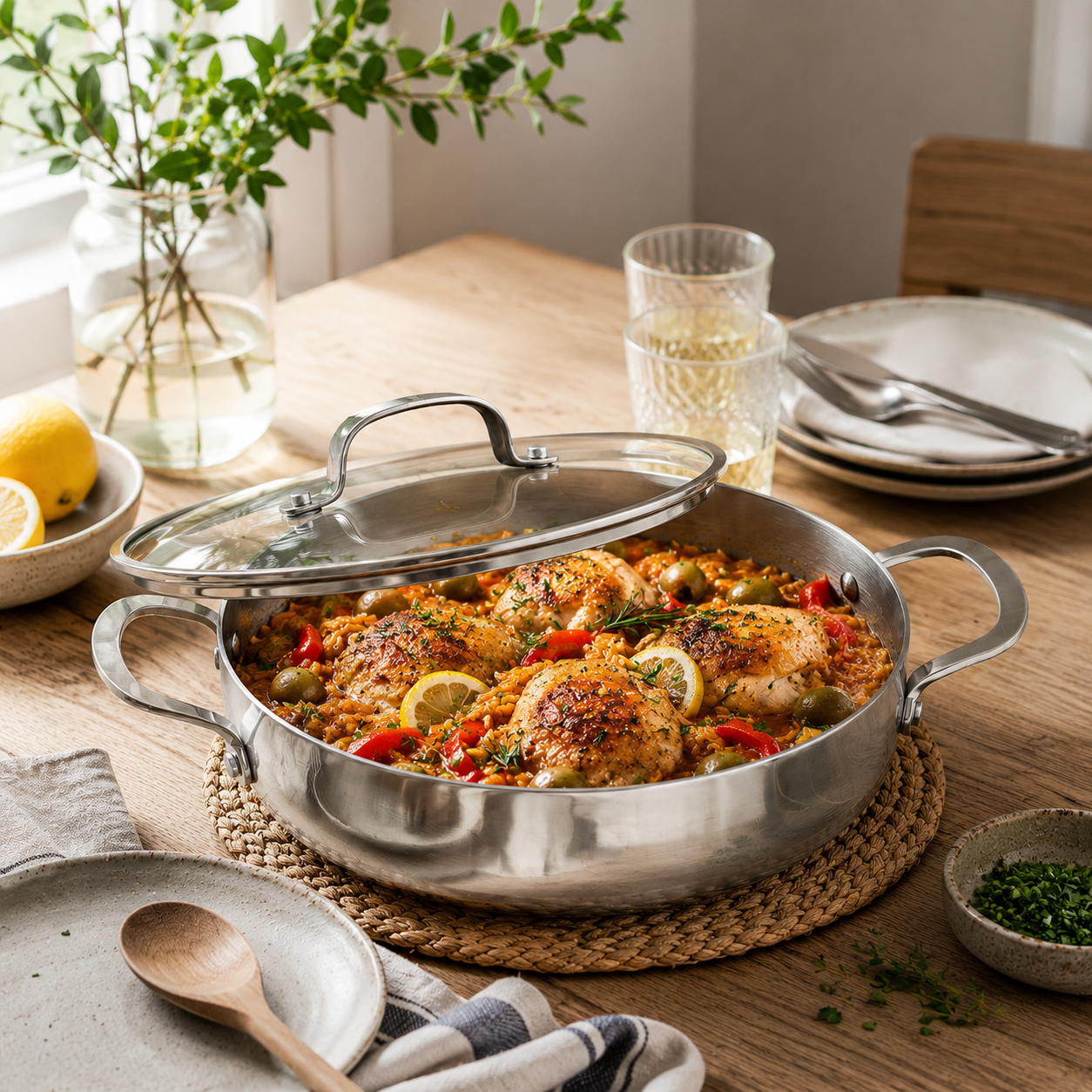 CoreClad 4.2 QT Tri-Ply Stainless Steel Low Casserole with Lid · Seville