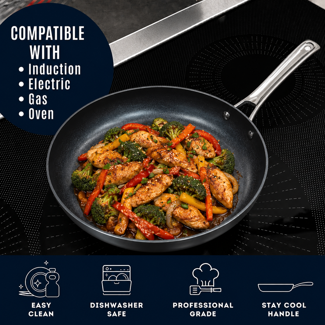 CoreClad 12 IN Tri-Ply Stainless Steel PFAS-Free Nonstick Skillet · Seville