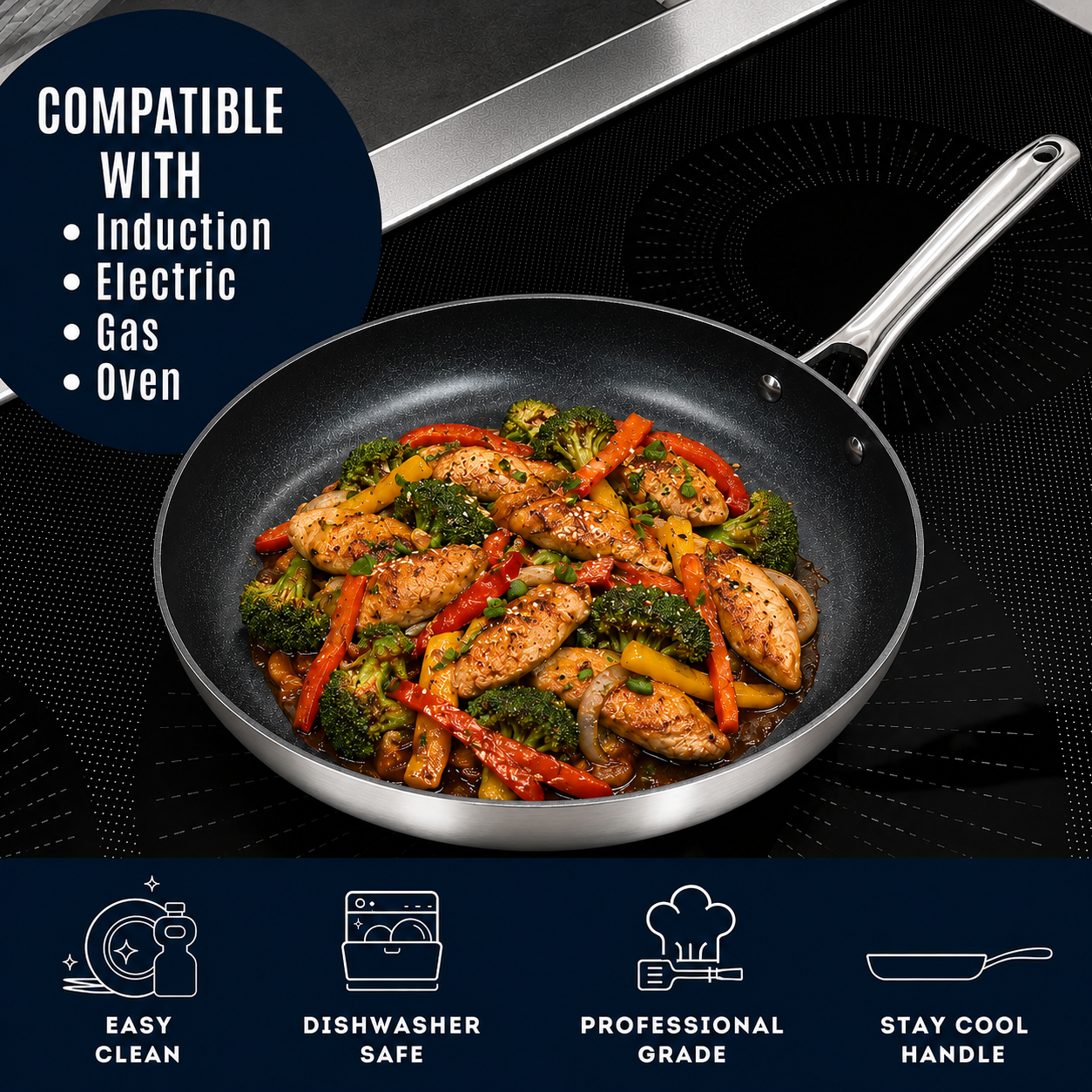 CoreClad 12 IN Tri-Ply Stainless Steel PFAS-Free Nonstick Skillet · Seville