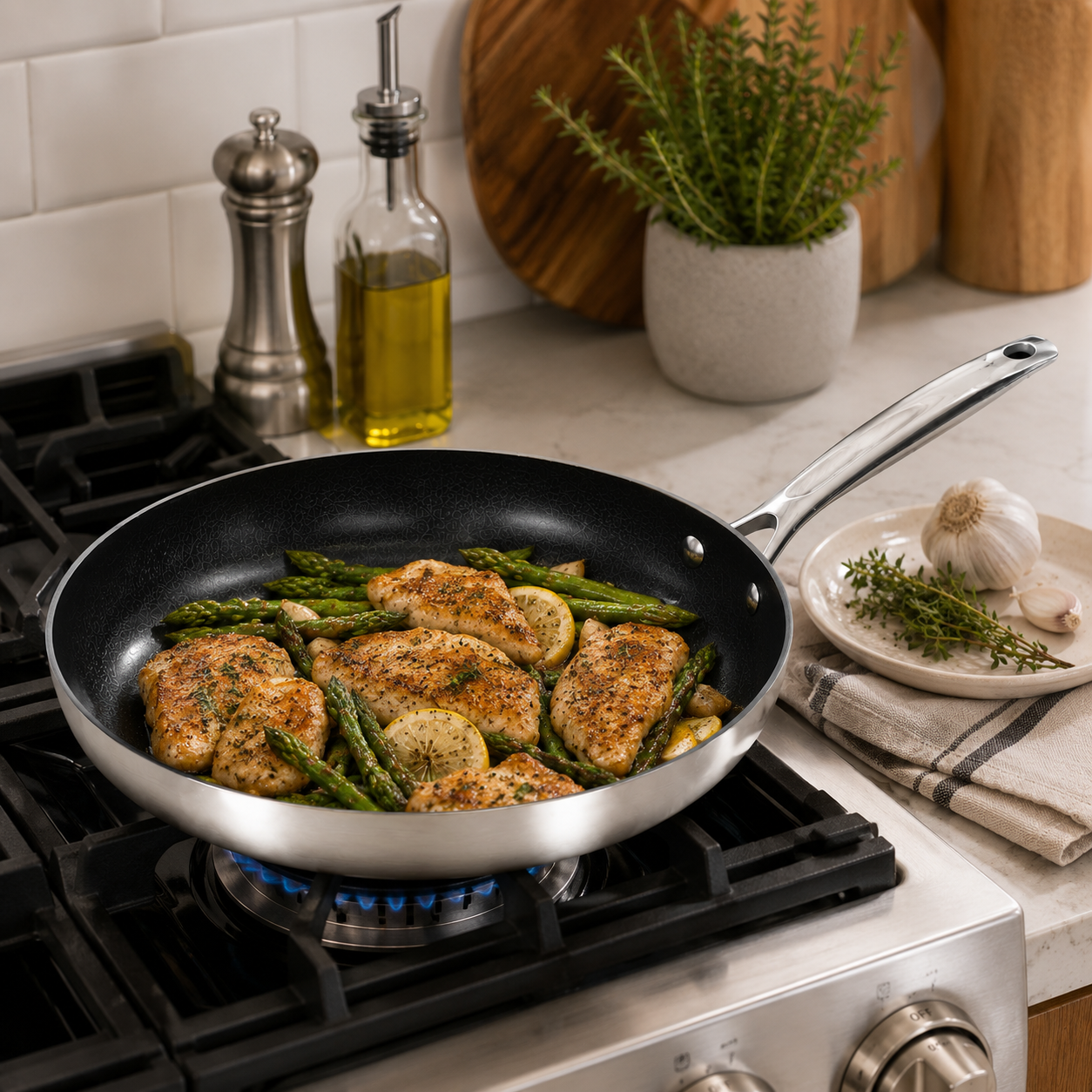CoreClad 12 IN Tri-Ply Stainless Steel PFAS-Free Nonstick Skillet · Seville