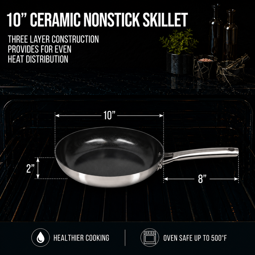 CoreClad 10 IN Tri-Ply Stainless Steel PFAS-Free Nonstick Skillet · Seville