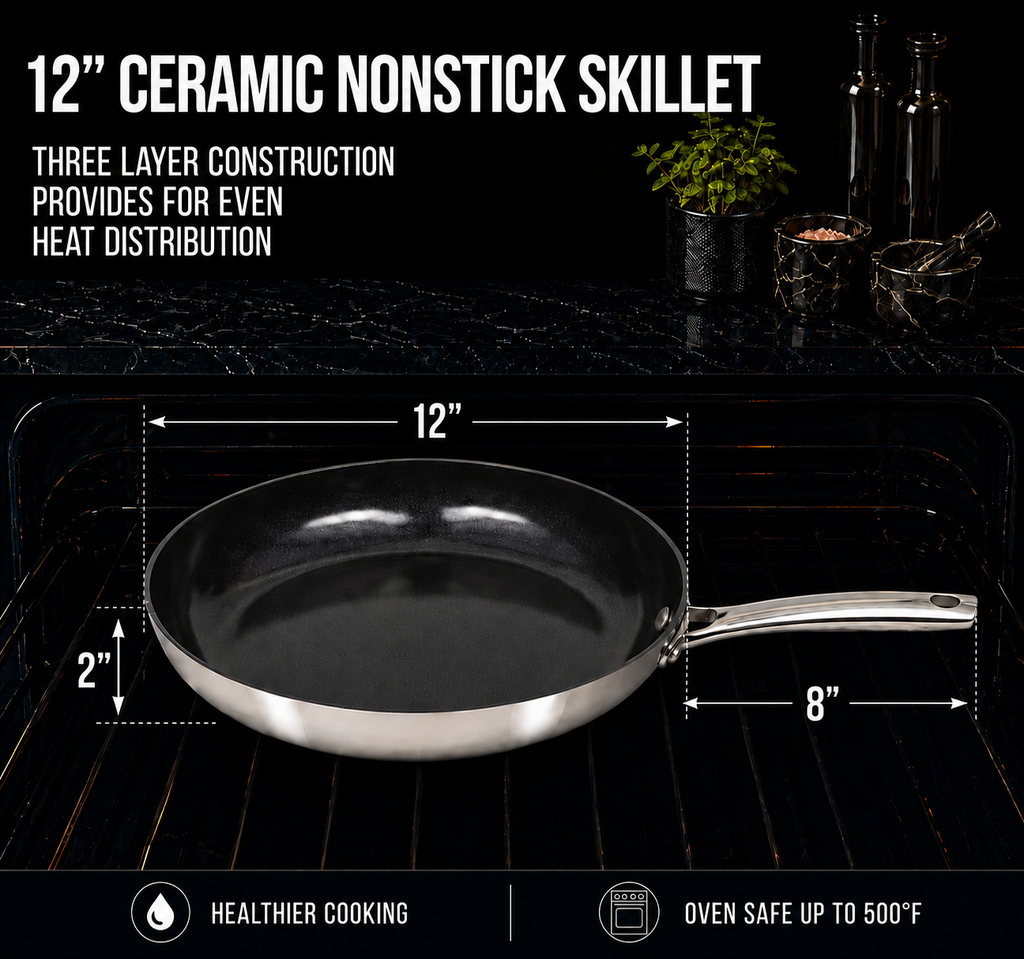 CoreClad 12 IN Tri-Ply Stainless Steel PFAS-Free Nonstick Skillet · Seville