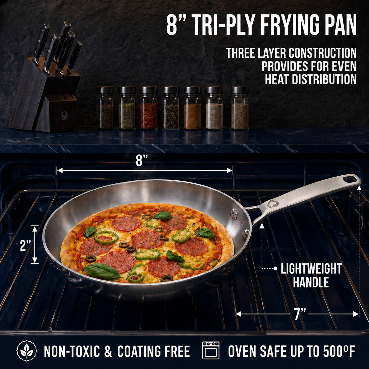 CoreClad 8 IN Tri-Ply Stainless Steel Fry Pan · Malaga