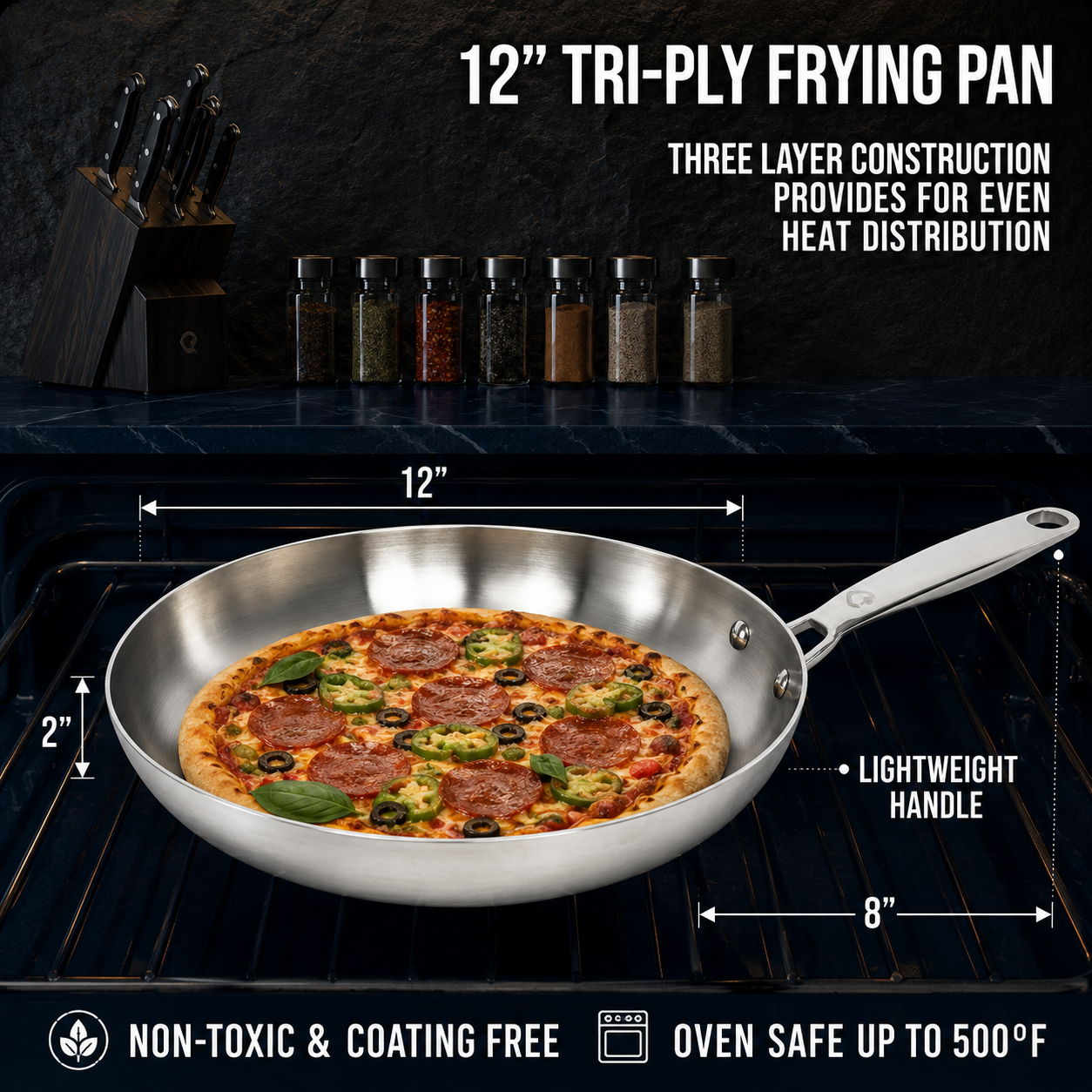 CoreClad 12 IN Tri-Ply Stainless Steel Fry Pan · Malaga