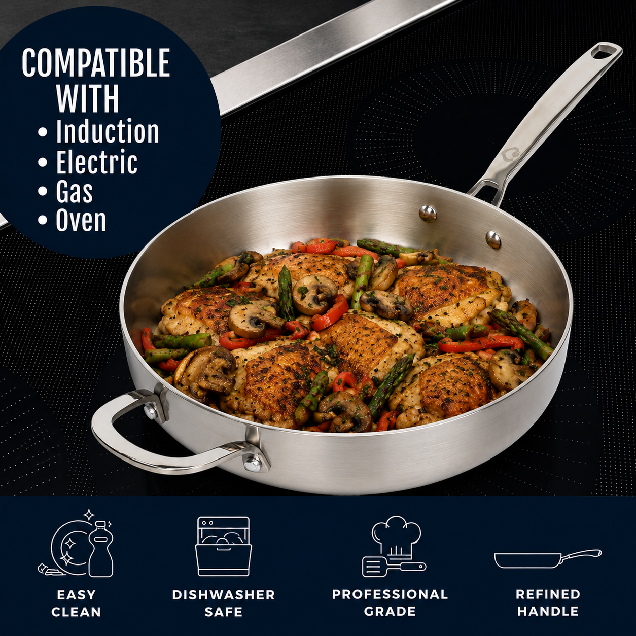 CoreClad 4.2 QT Tri-Ply Stainless Steel Saute Pan · Malaga
