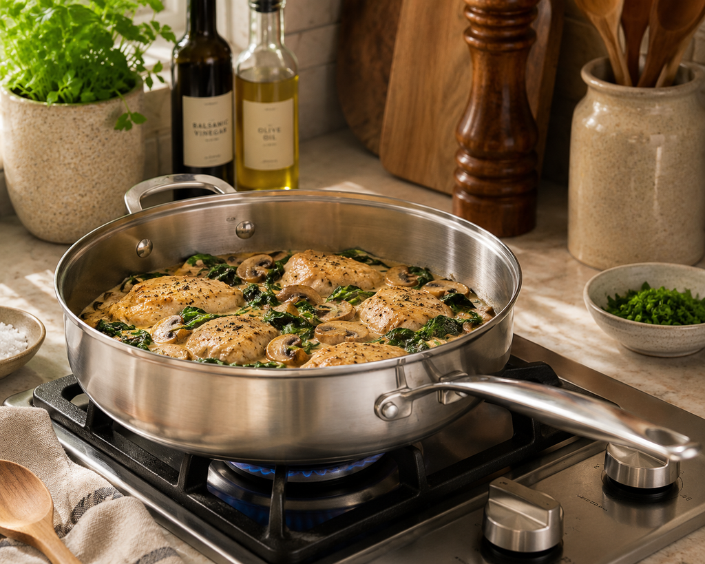 CoreClad 4.2 QT Tri-Ply Stainless Steel Saute Pan · Malaga