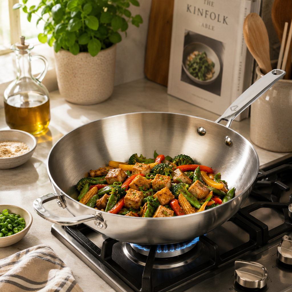 CoreClad 5 QT Tri-Ply Stainless Steel Wok · Malaga