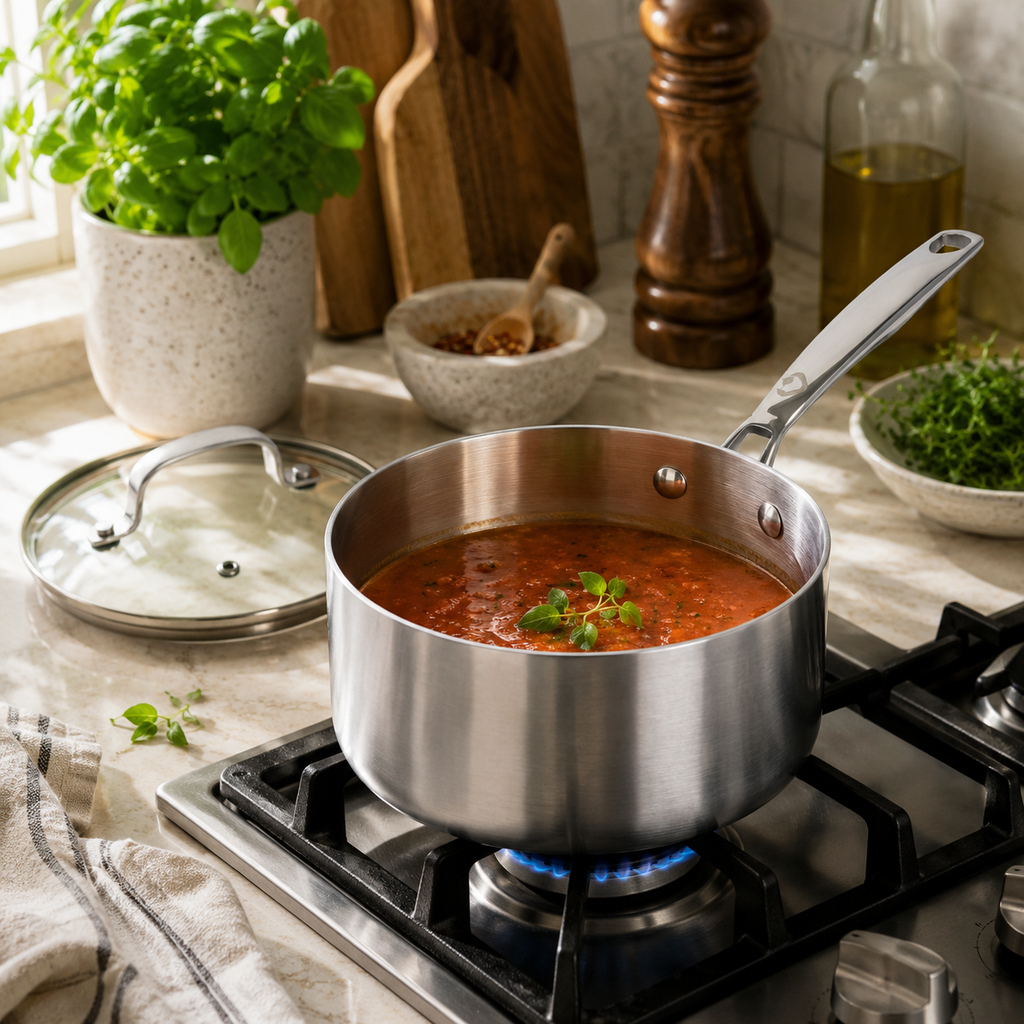 CoreClad 1.5 QT Tri-Ply Stainless Steel Sauce Pan · Malaga