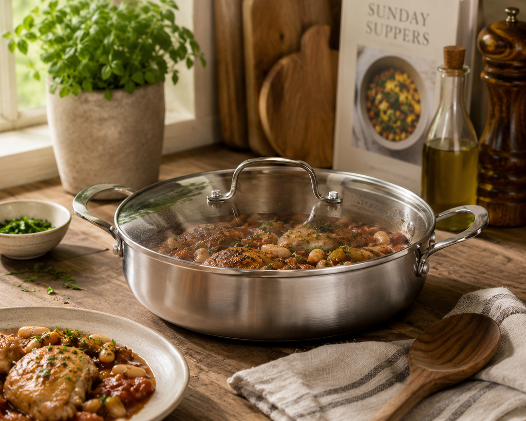 CoreClad 4.2 QT Tri-Ply Stainless Steel Low Casserole · Malaga