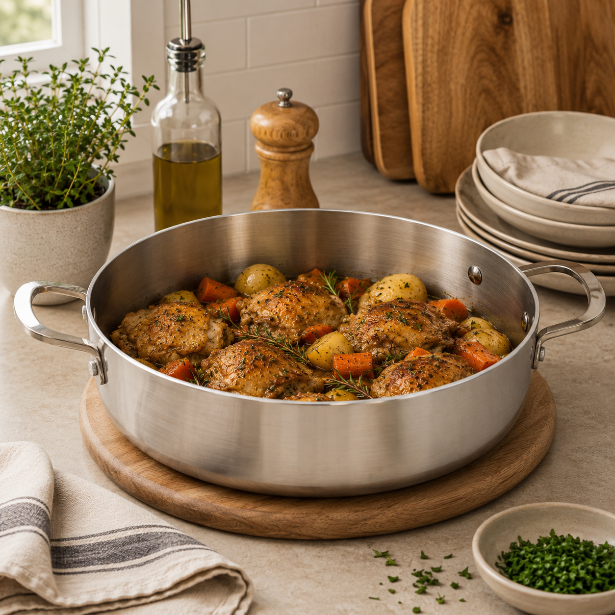 CoreClad 4.2 QT Tri-Ply Stainless Steel Low Casserole · Malaga