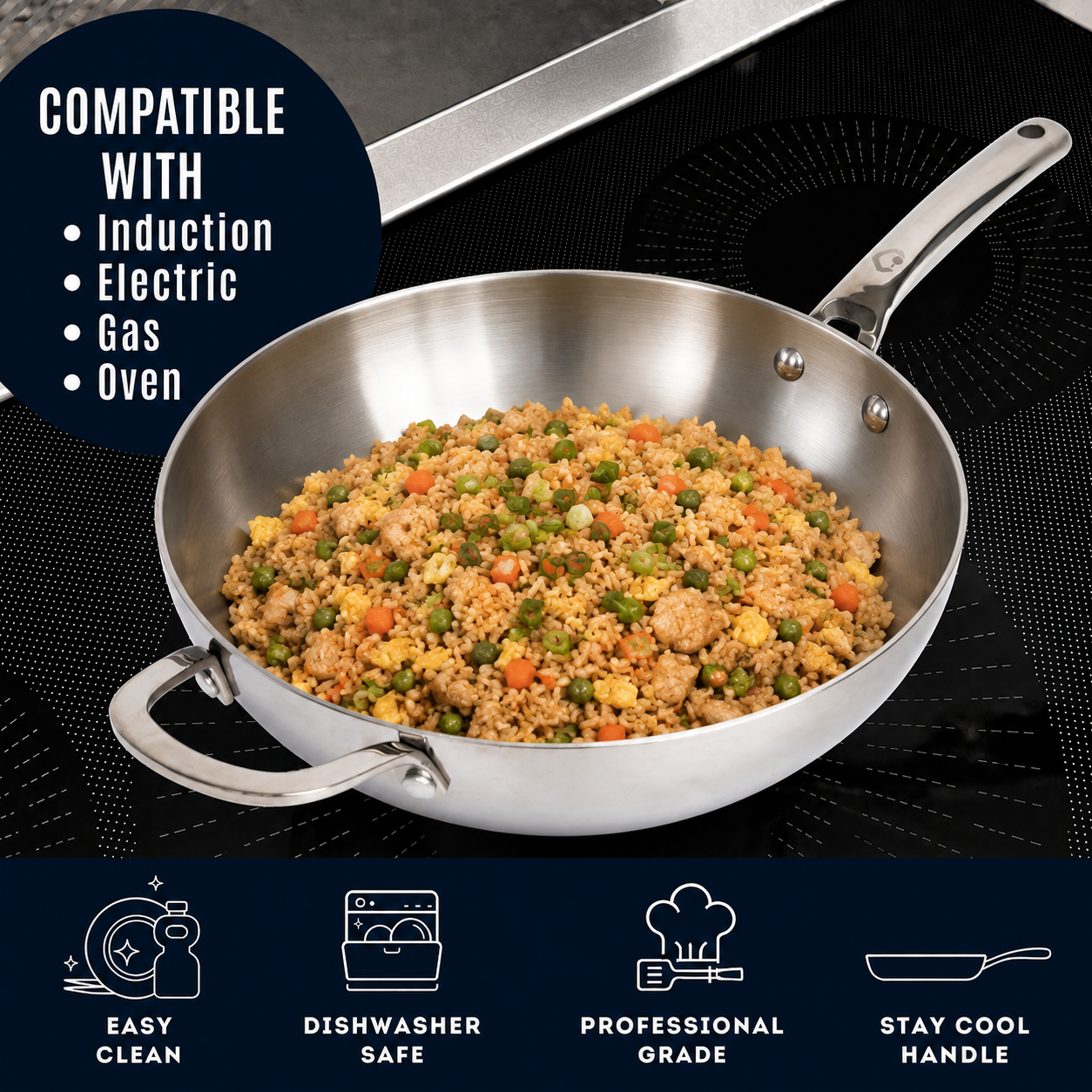 CoreClad 5 QT Tri-Ply Stainless Steel Wok · Seville