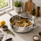 CoreClad Tri-Ply Stainless Steel Saute Pan · 6 Quart · Seville · With Glass Lid