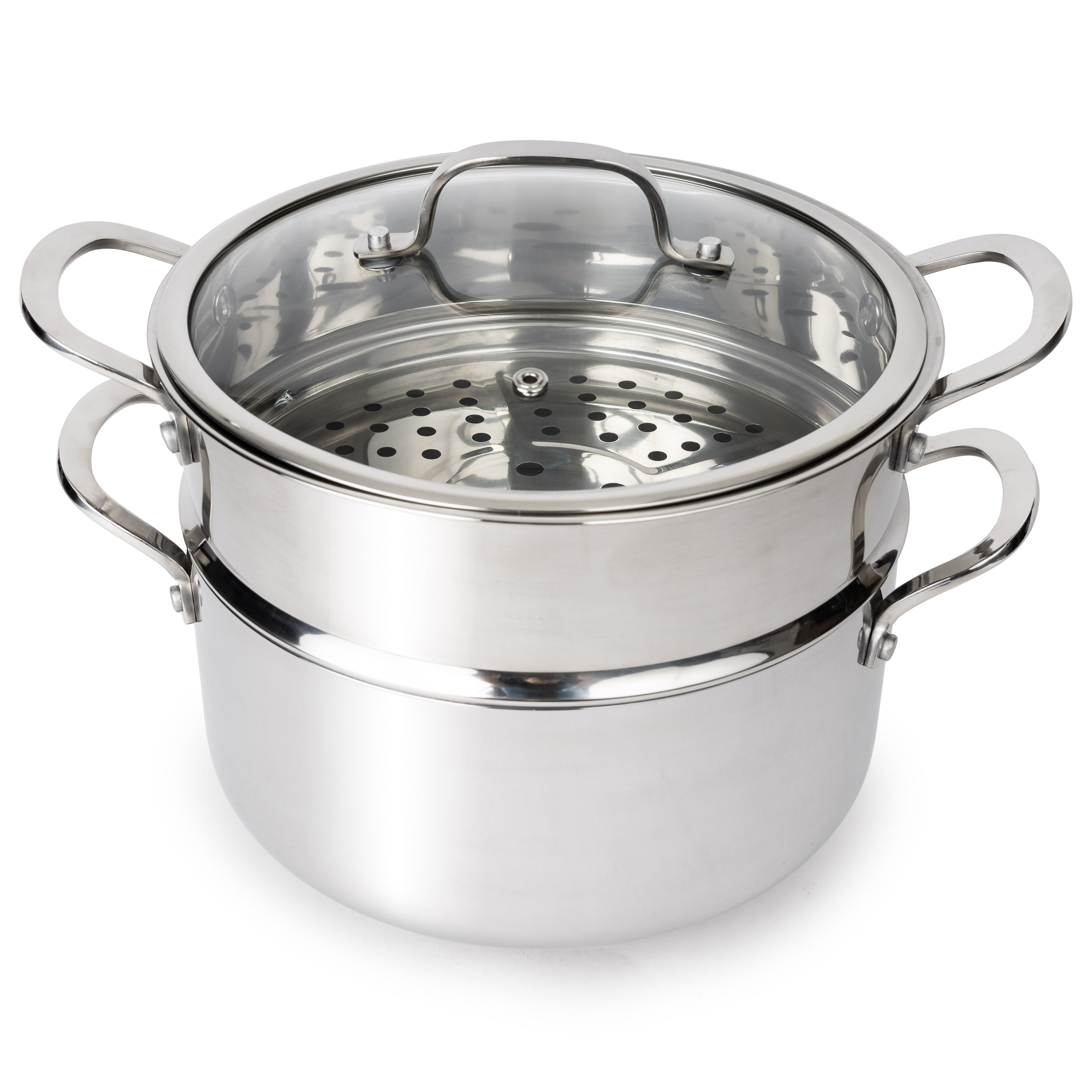 CoreClad Tri-Ply Stainless Steel 5 Quart Casserole and Steamer Set · Seville · With Glass Lid