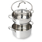 CoreClad Tri-Ply Stainless Steel 5 Quart Casserole and Steamer Set · Seville · With Glass Lid