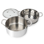 CoreClad Tri-Ply Stainless Steel 5 Quart Casserole and Steamer Set · Seville · With Glass Lid