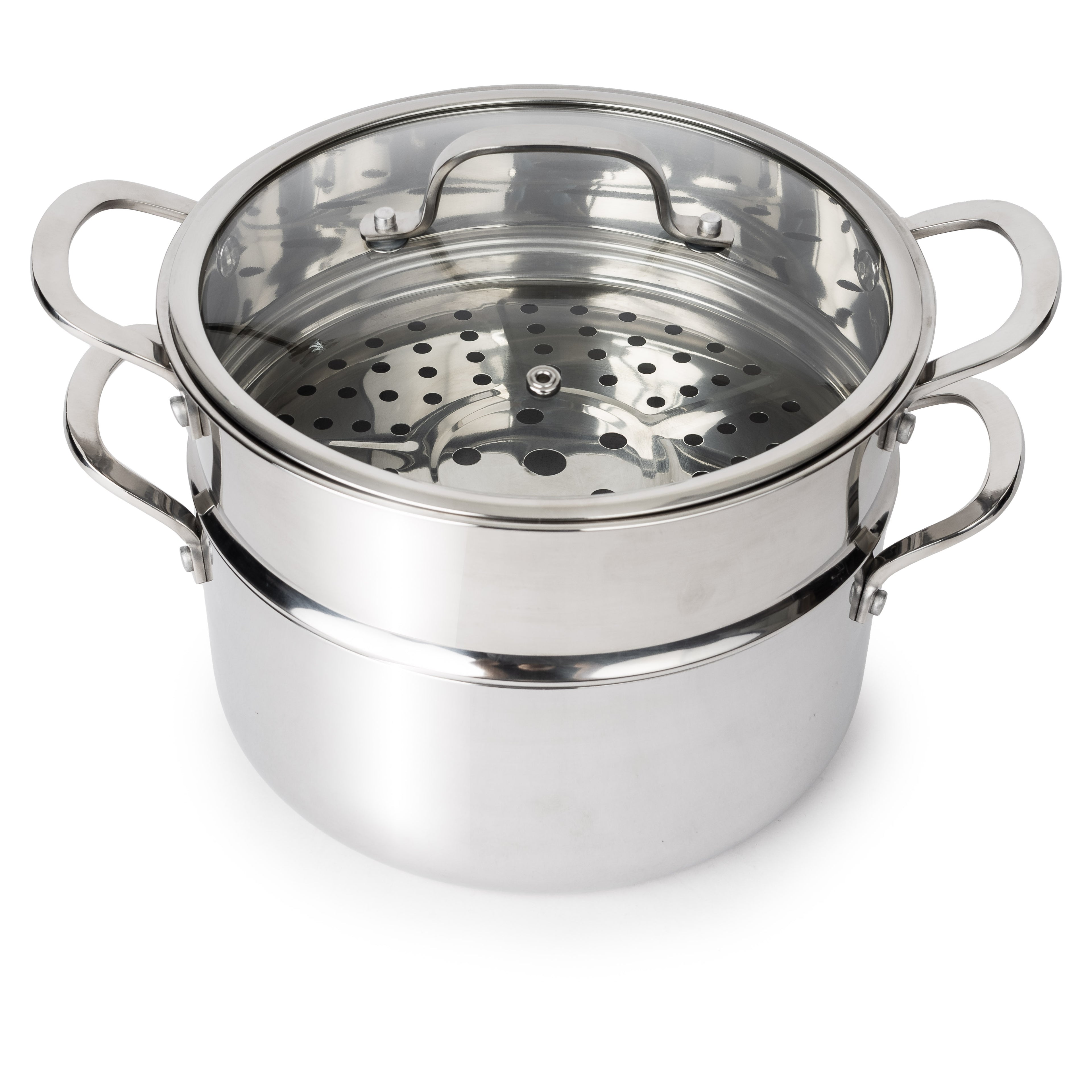 CoreClad Tri-Ply Stainless Steel 5 Quart Casserole and Steamer Set · Seville · With Glass Lid