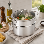 CoreClad Tri-Ply Stainless Steel 5 Quart Casserole and Steamer Set · Seville · With Glass Lid