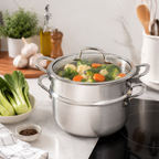 CoreClad Tri-Ply Stainless Steel 5 Quart Casserole and Steamer Set · Seville · With Glass Lid