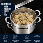 CoreClad Tri-Ply Stainless Steel 5 Quart Casserole and Steamer Set · Seville · With Glass Lid
