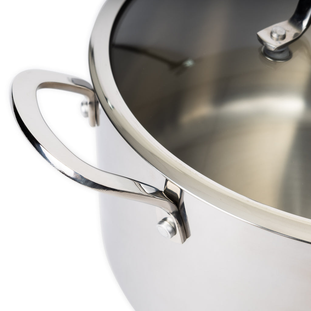 CoreClad Tri-Ply Stainless Steel Stock Pot · Seville · With Glass Lid · 8 QT and 12 QT