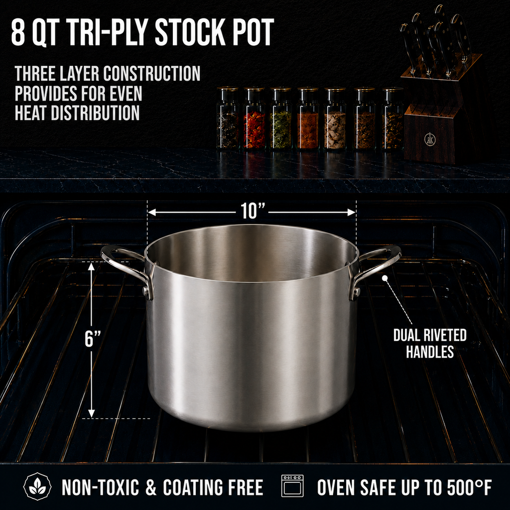CoreClad 8 QT Tri-Ply Stainless Steel Stock Pot · Seville