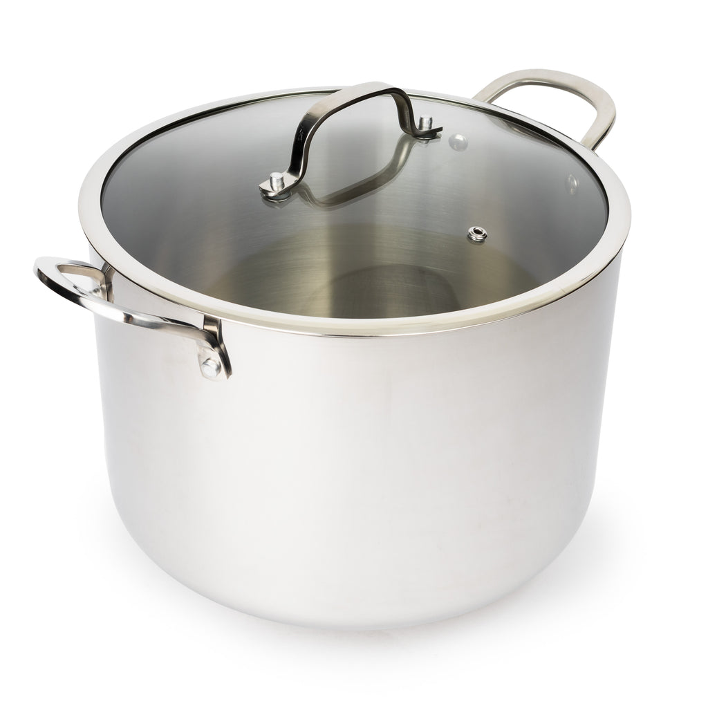 CoreClad Tri-Ply Stainless Steel Stock Pot · Seville · With Glass Lid · 8 QT and 12 QT