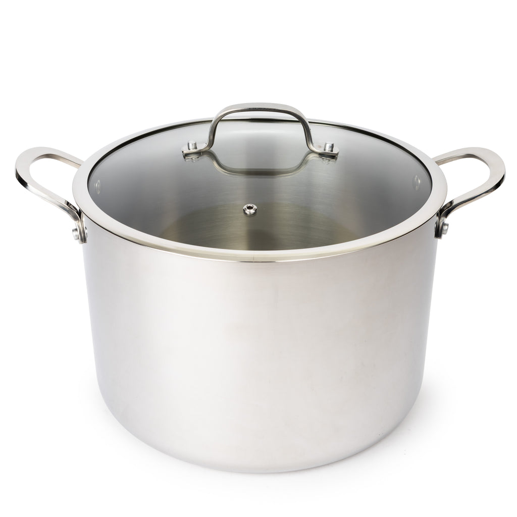 CoreClad Tri-Ply Stainless Steel Stock Pot · Seville · With Glass Lid · 8 QT and 12 QT