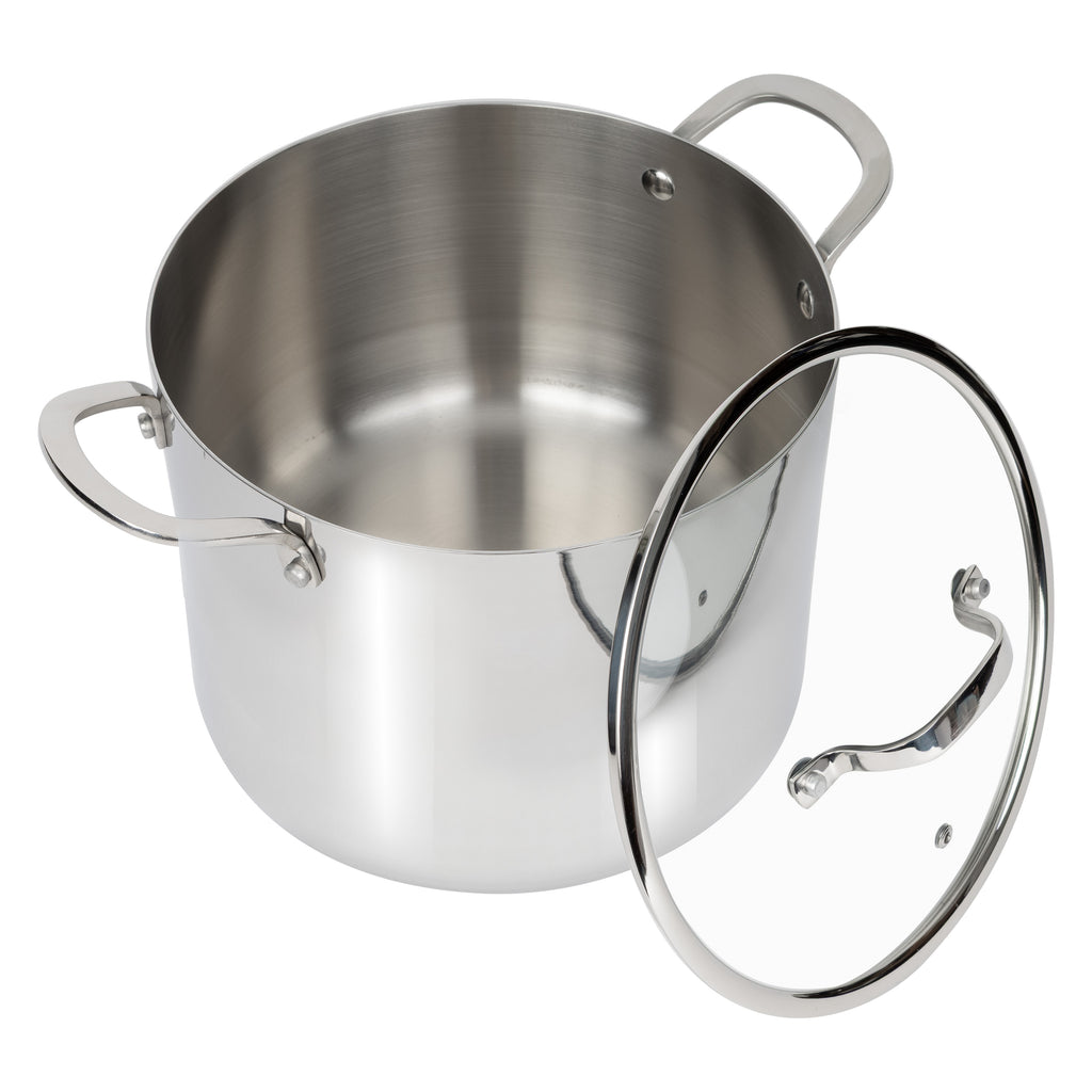 CoreClad Tri-Ply Stainless Steel Stock Pot · Seville · With Glass Lid · 8 QT and 12 QT