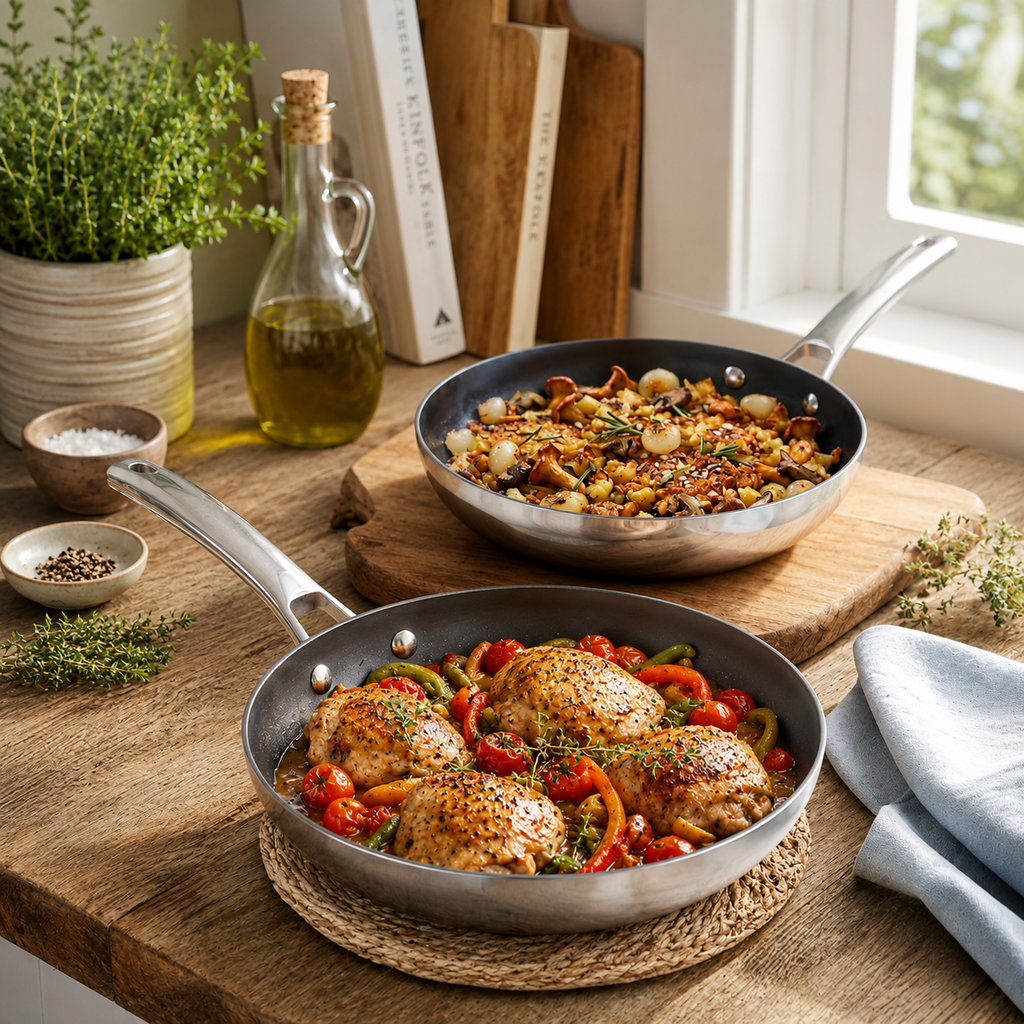 CoreClad Tri-Ply Stainless Steel Skillet Nonstick Set · 2 Piece · Seville · 9" and 11"